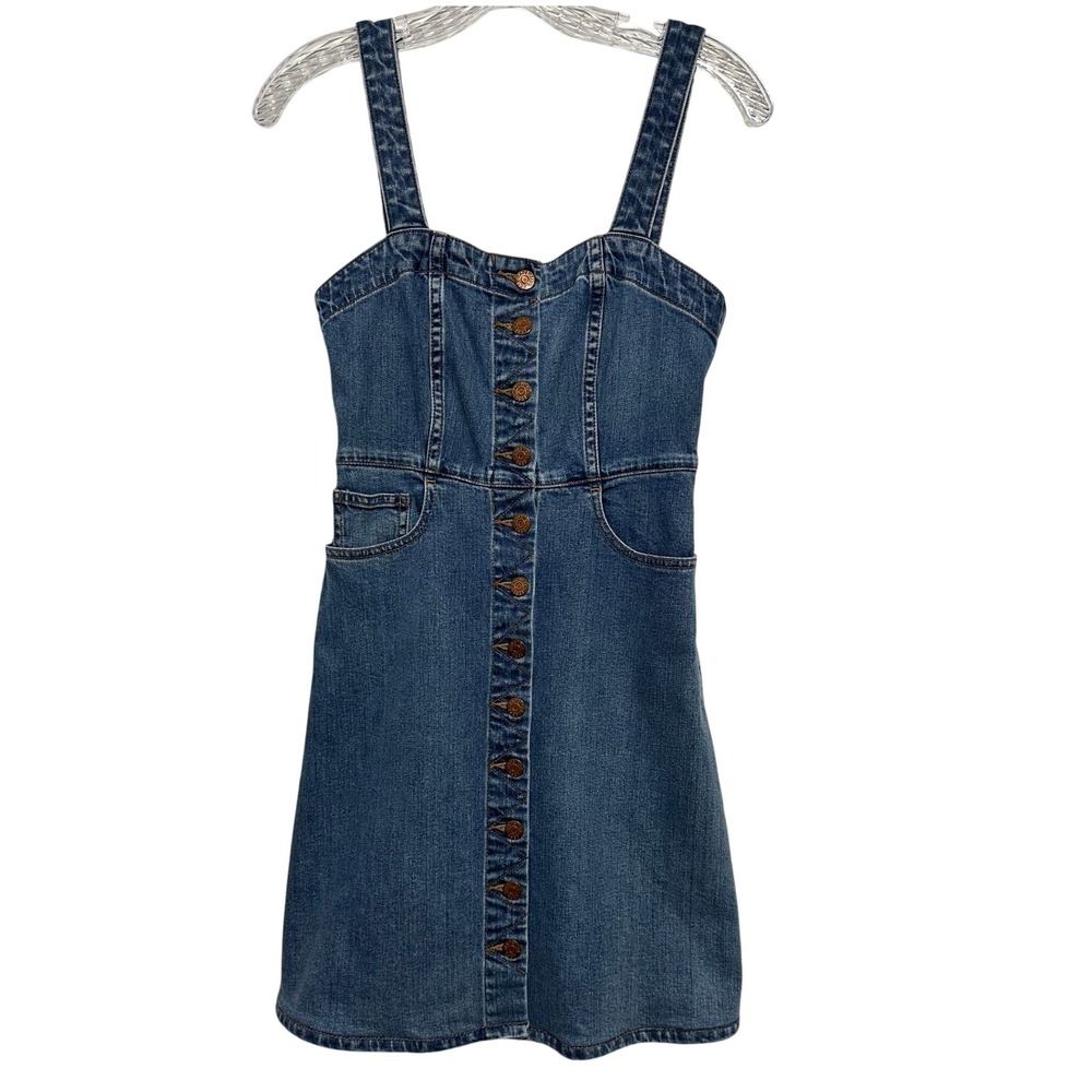 Madewell Denim Dress Womens 0 Button Front Pinafore Mini Stretch